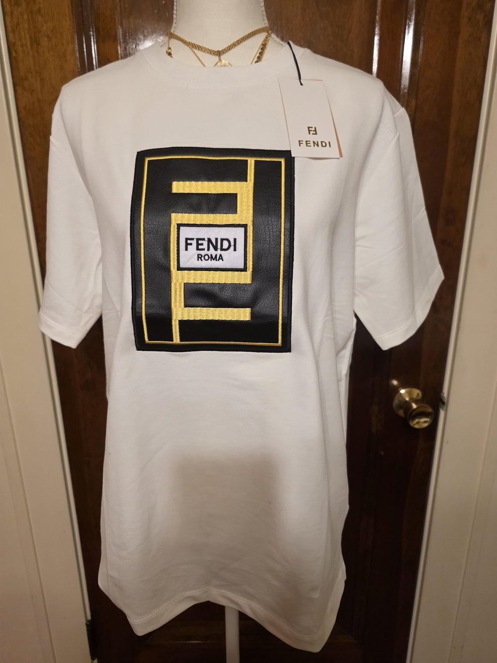 Fendi Women's White Logo Patch Short-Sleeve T-Shirt